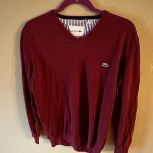 Lacoste burgundy red v neck sweater. Excellent condition